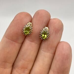 NWOT Green Peridot Stud Earrings Gold Over 925 Sterling Silver Illusion Setting